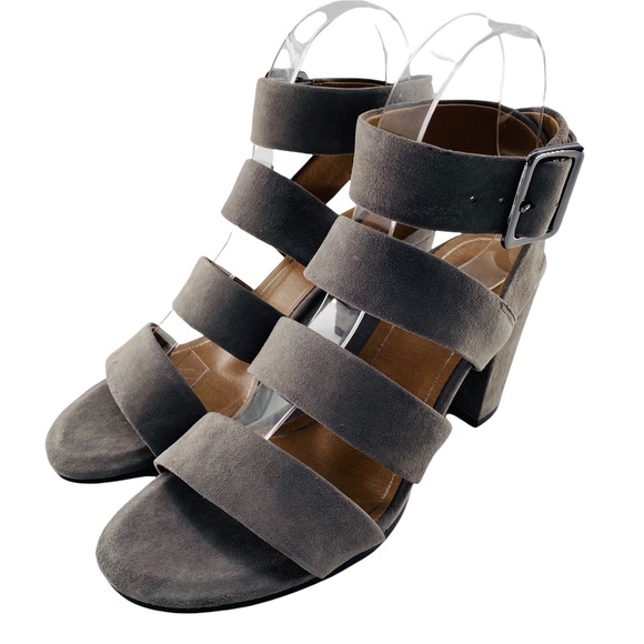 NEW Vionic Blaire Gray Suede Leather Peep Toe Block Heel Sandals - Picture 5 of 13